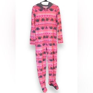 Justice Girls Pink and Gray Koala Print Fleece Footed Pajamas